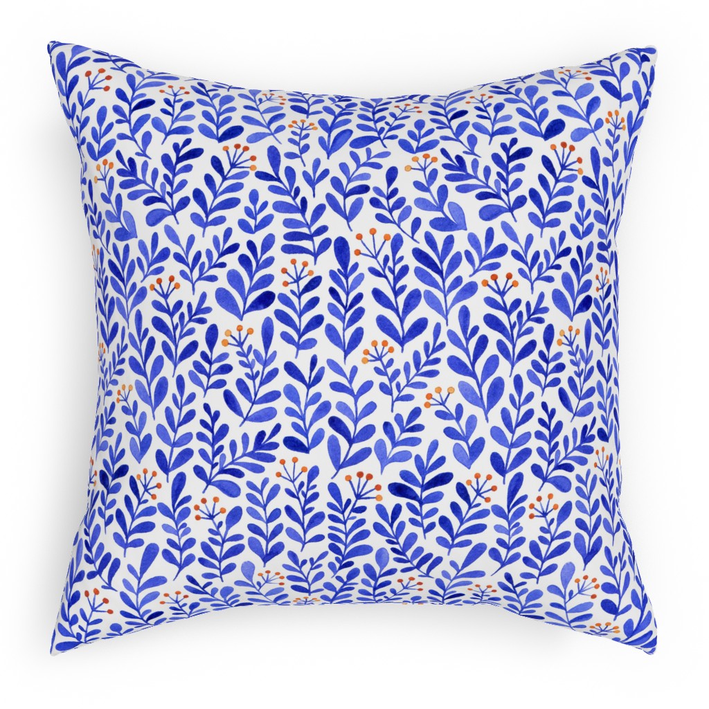 Leaves - Blue Pillow, Woven, Beige, 18x18, Single Sided, Blue