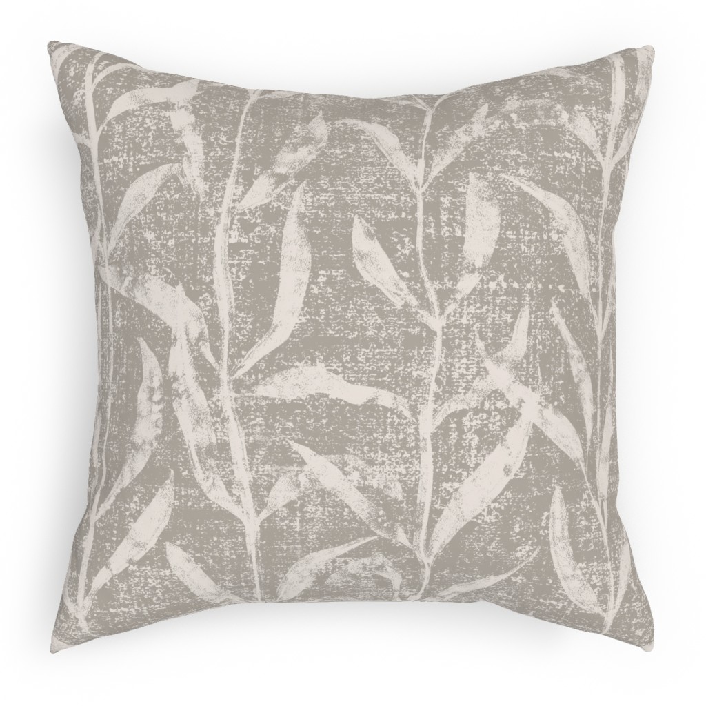 Grass Cloth With Leaves - Gray and Cream Pillow, Woven, Beige, 18x18, Single Sided, Beige, Pearl