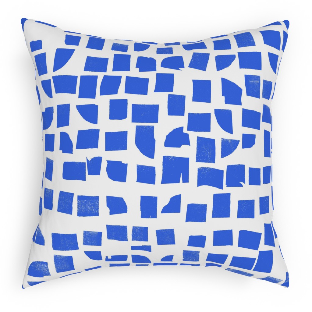 Blue Check Pillow, Woven, Beige, 18x18, Single Sided, Blue, True Blue