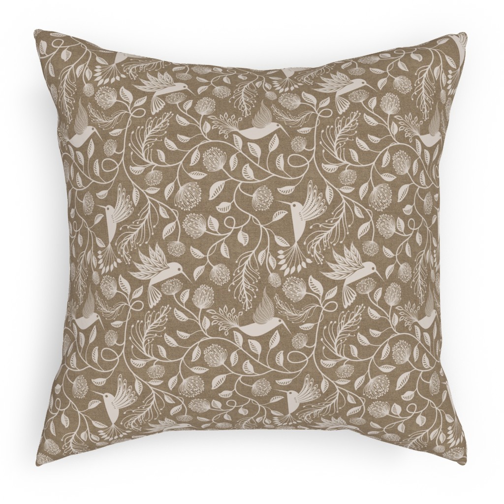 Papercutting Floral and Hummingbirds - Neutral Pillow, Woven, Beige, 18x18, Single Sided, Beige, Pearl