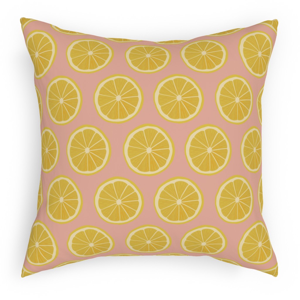 Lemon - Pink Pillow, Woven, Black, 18x18, Single Sided, Pink