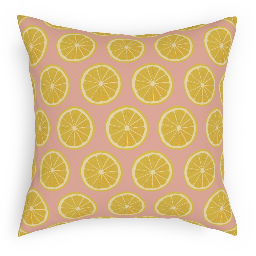 Lemon - Pink Pillow, Woven, Black, 18x18, Single Sided, Pink