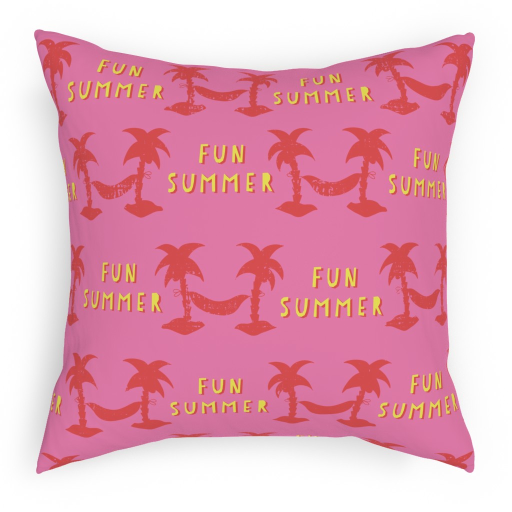 Fun Summer Palm Trees Pillow, Woven, Black, 18x18, Single Sided, Pink, Bright Pink
