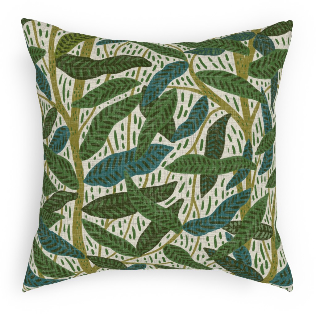 Jungle Foliage - Green Pillow, Woven, Black, 18x18, Single Sided, Green