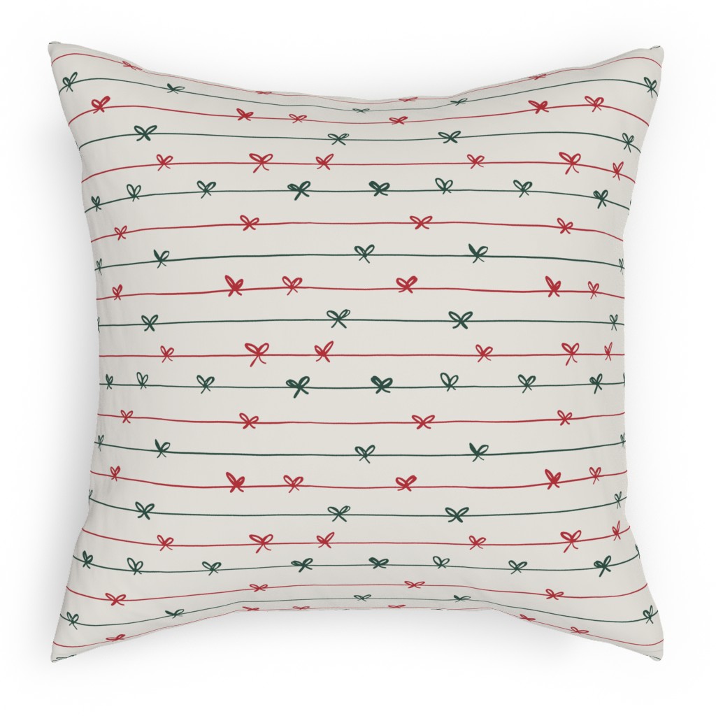 Christmas Ribbons and Bows Pillow, Woven, Black, 18x18, Single Sided, White, Antique White