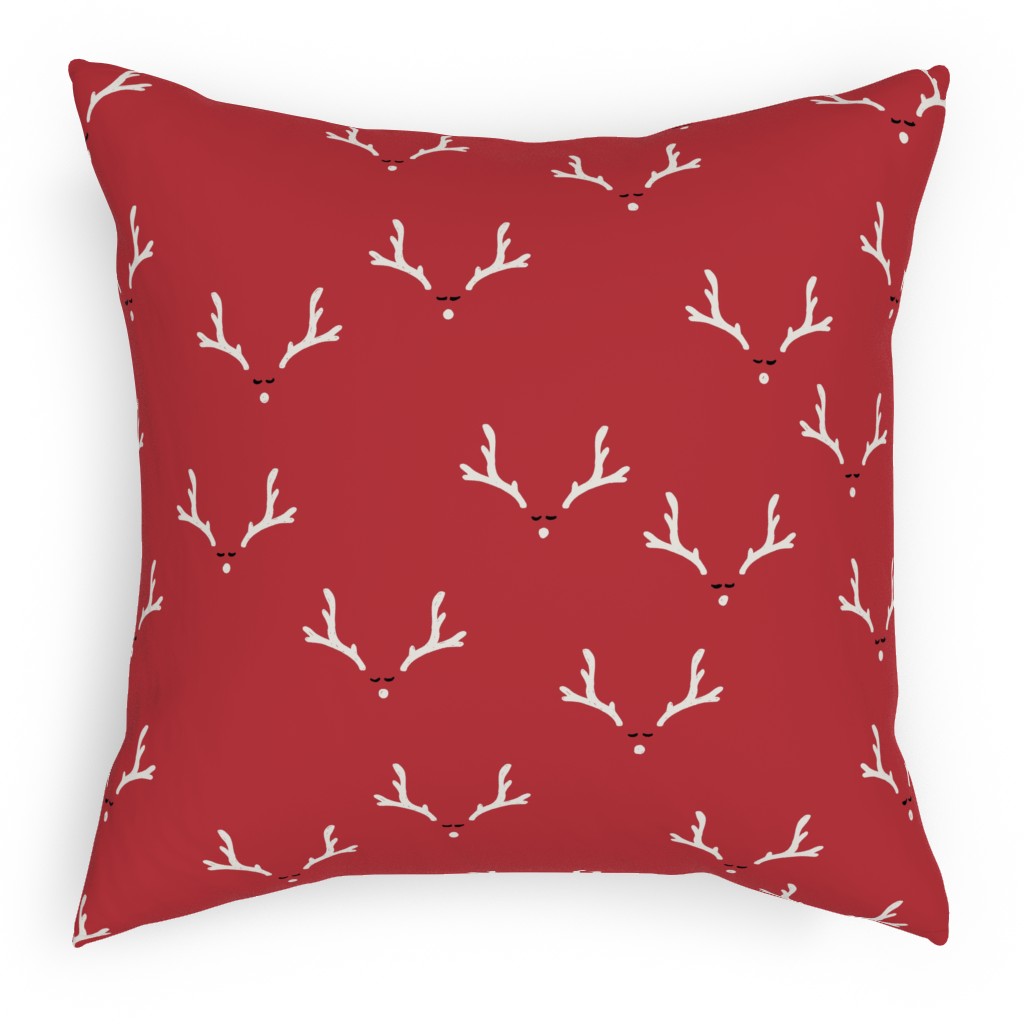 Christmas Reindeer Antlers - Red Pillow, Woven, Black, 18x18, Single Sided, Red, Red