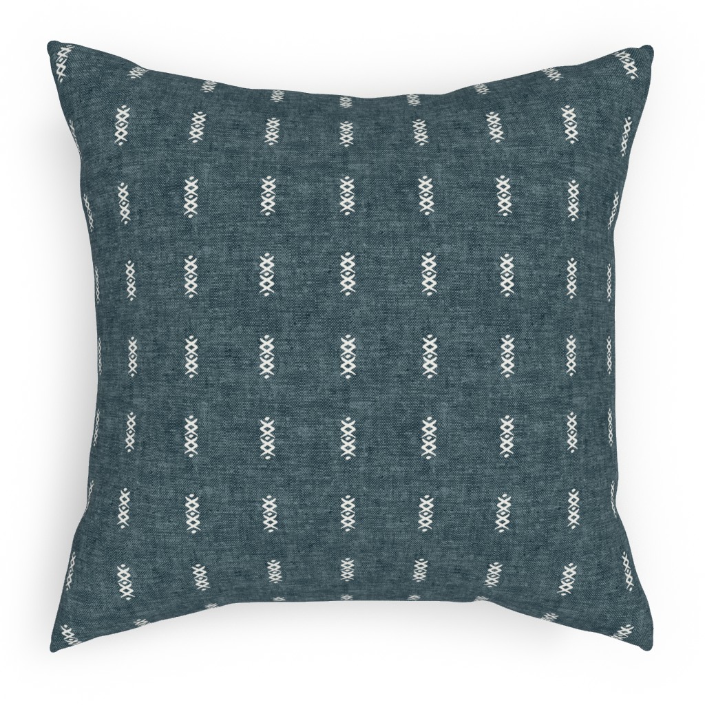 Cross Dash Mudcloth Stripes - Stone Blue Pillow, Woven, Black, 18x18, Single Sided, Blue