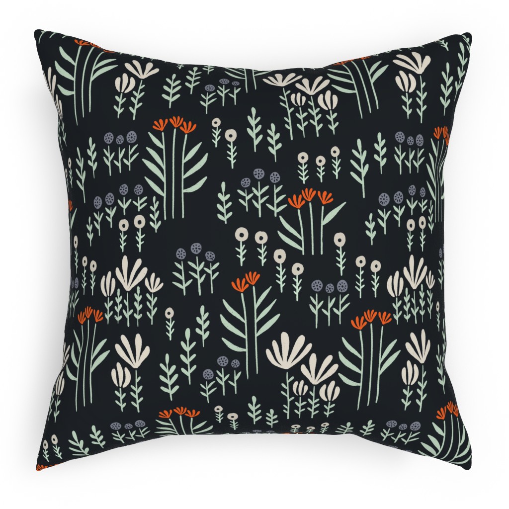 Delicate Floral - Orange and White Pillow, Woven, Black, 18x18, Single Sided, Black