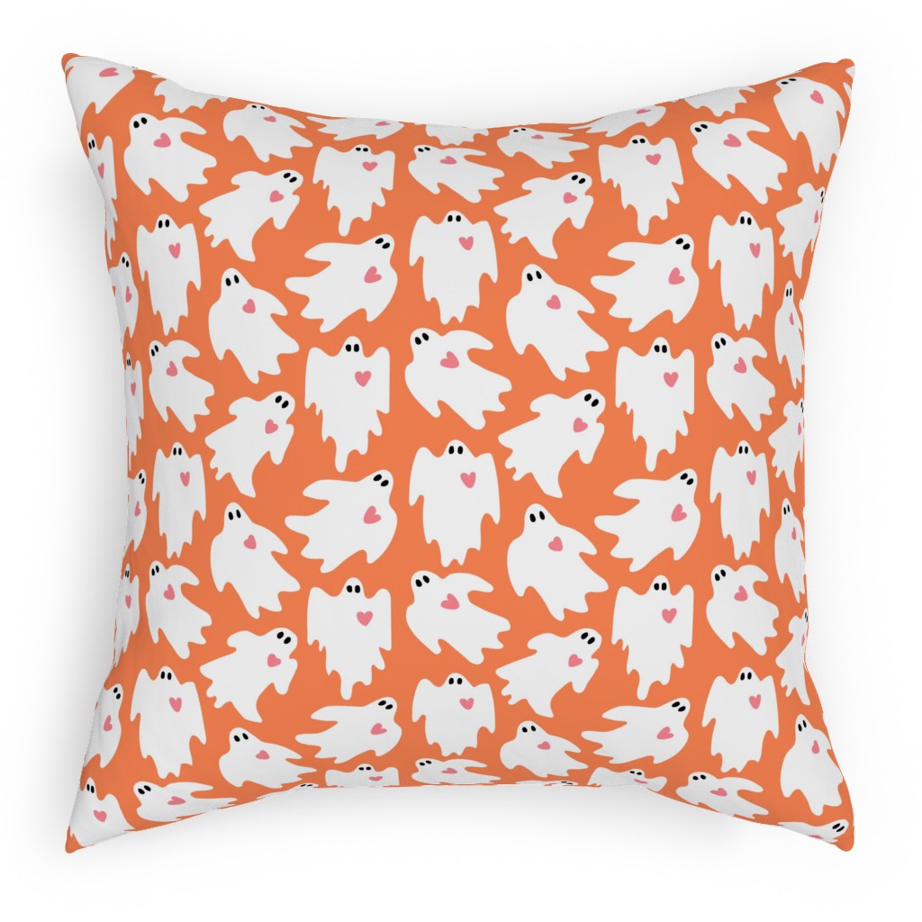 Halloween Ghosts With Hearts - Orange Pillow, Woven, Black, 18x18, Single Sided, Orange, Orange
