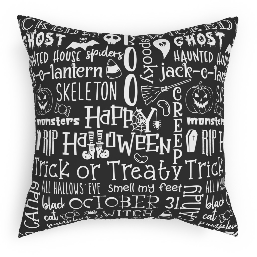 Halloween Typography - White on Dark Grey Pillow, Woven, Black, 18x18, Single Sided, Black