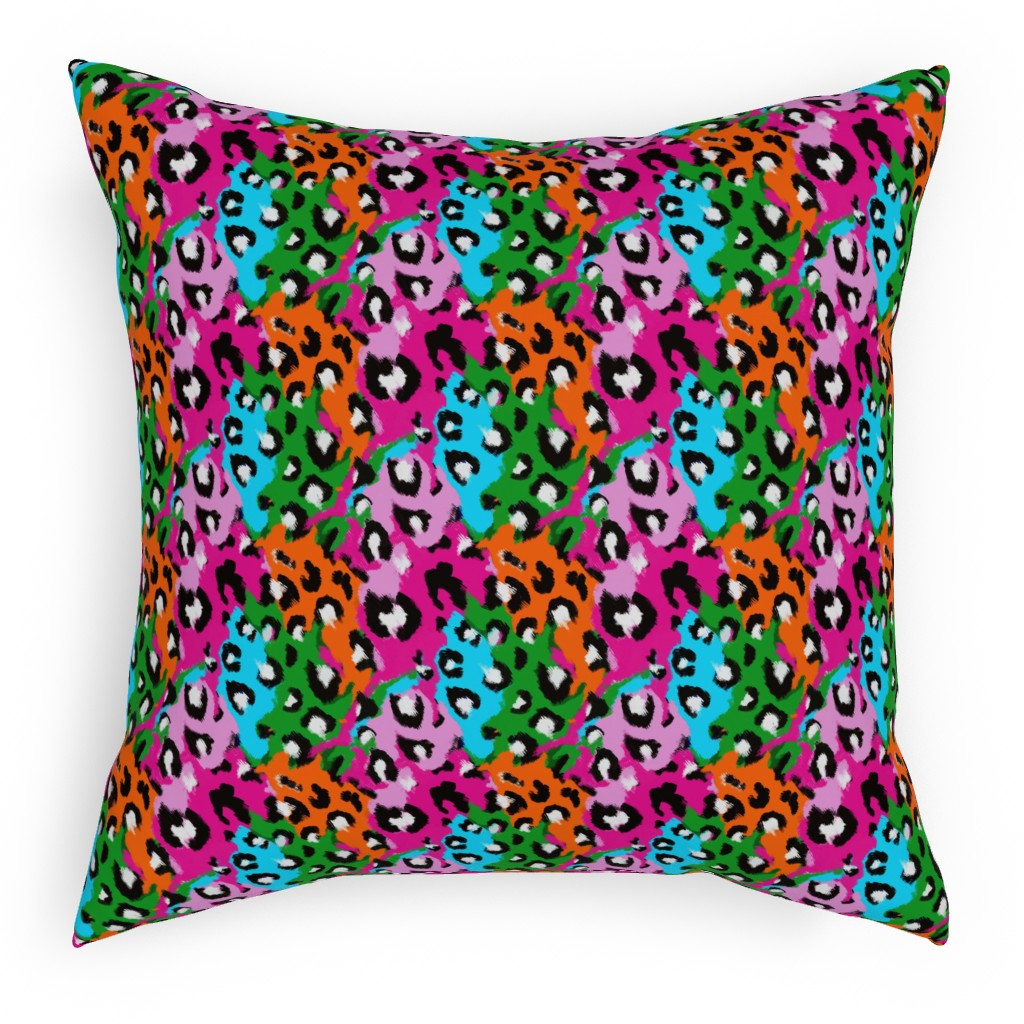 Leopard Print - Multi Pillow, Woven, Black, 18x18, Single Sided, Multicolor