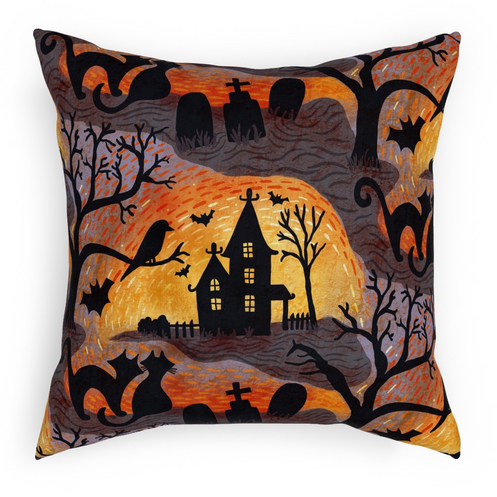 Spooky Halloween Haunts Pillow, Woven, Black, 18x18, Single Sided, Multicolor