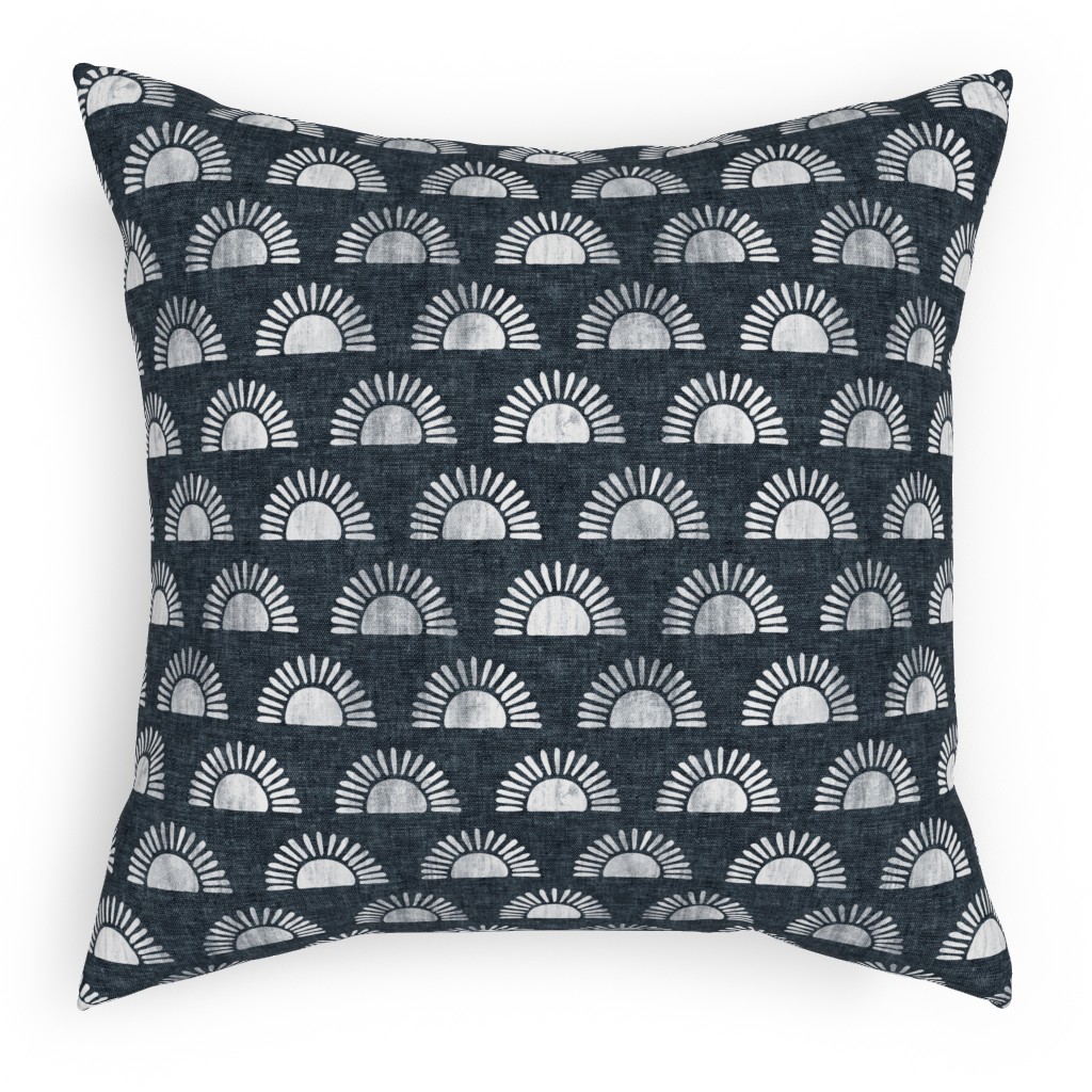 Sunshine Boho Block Print - Blue Pillow, Woven, Black, 18x18, Single Sided, Blue, True Blue