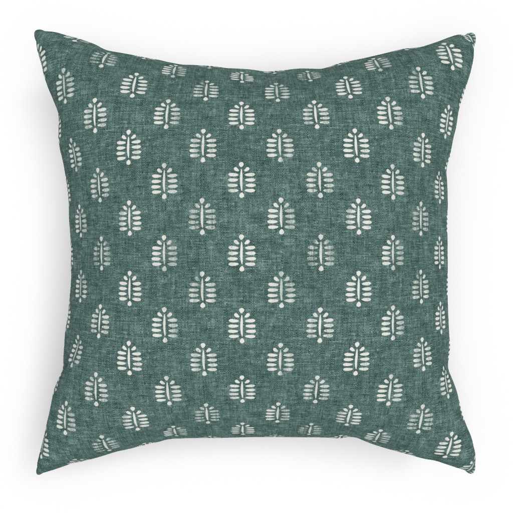 Block Print Fern on Dark Jade Pillow, Woven, Black, 18x18, Single Sided, Green