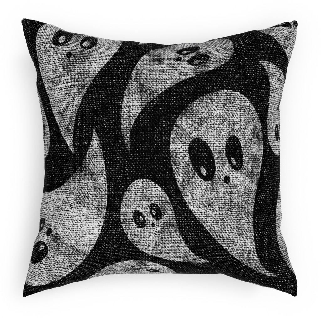 Spooky Ghosts - Black Pillow, Woven, Black, 18x18, Single Sided, Black, Black