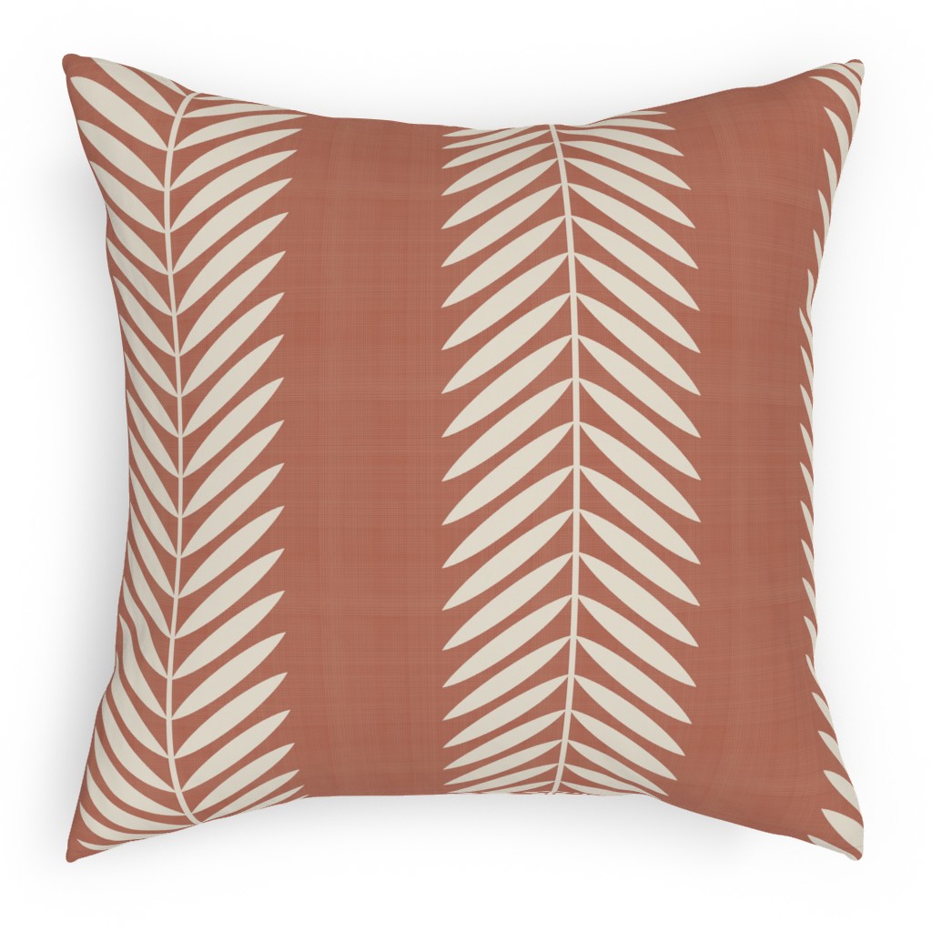 Laurel Leaf Stripe - Clay & Cream Pillow, Woven, Black, 18x18, Single Sided, Orange