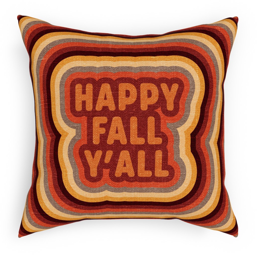 Happy Fall Y'all Retro - Multi Pillow, Woven, Black, 18x18, Single Sided, Orange