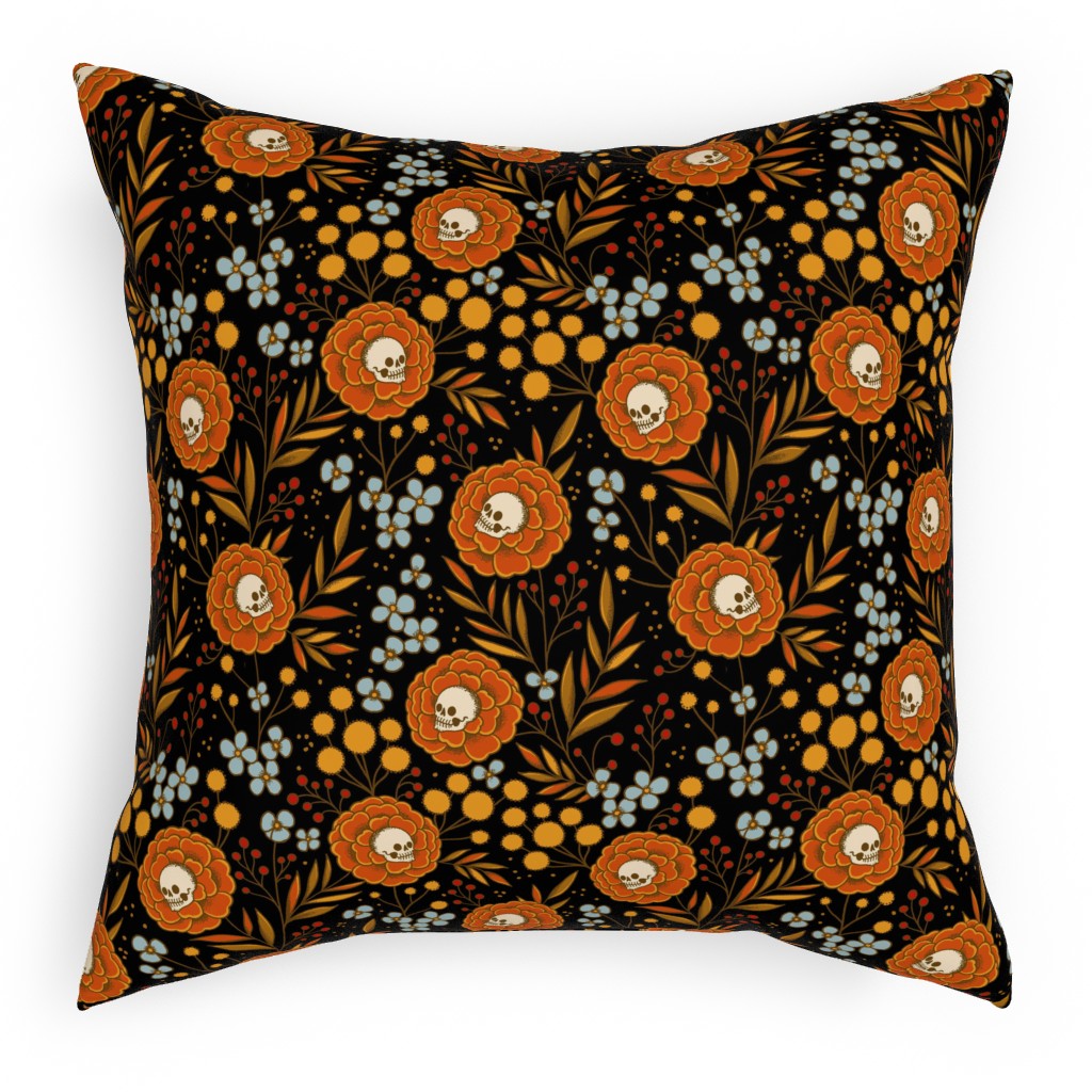 Halloween Floral - Multi Pillow, Woven, Black, 18x18, Single Sided, Multicolor