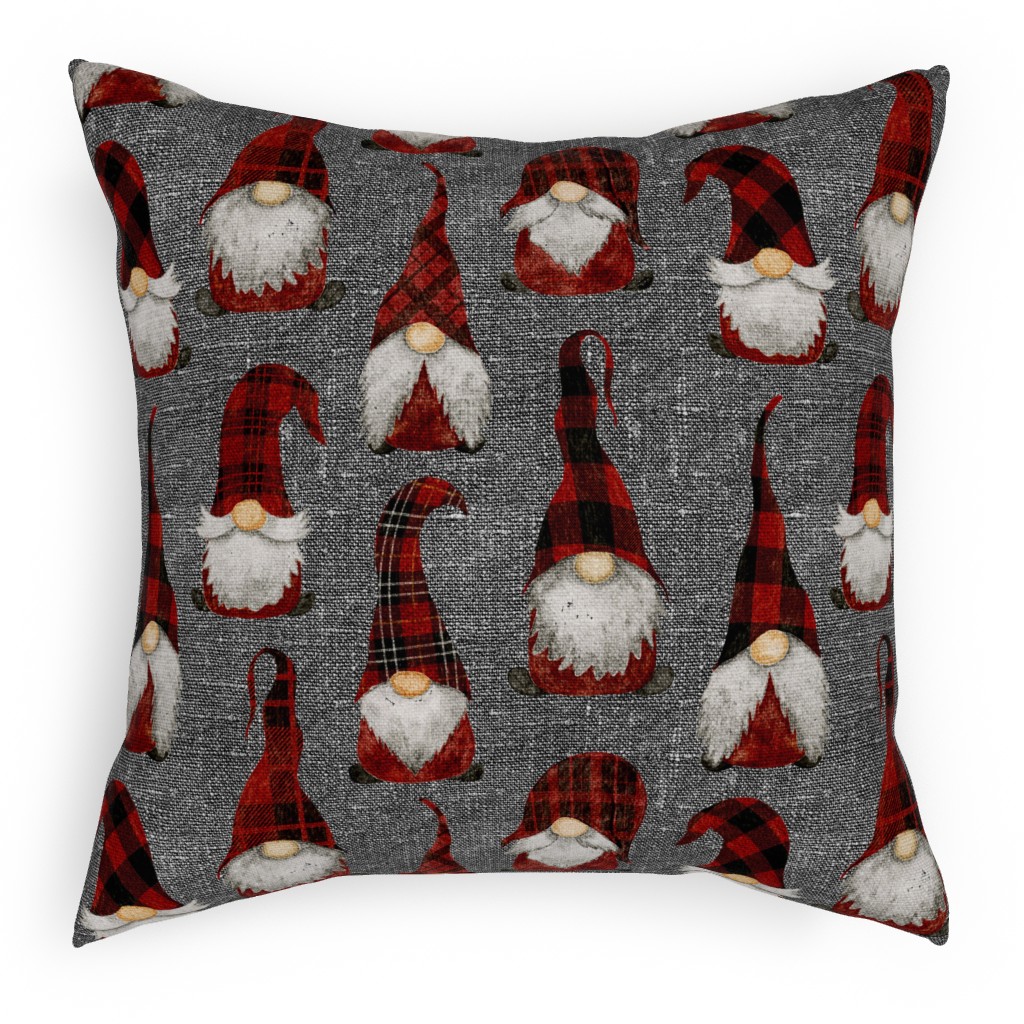 Festive Gnomes Pillow, Woven, Black, 18x18, Single Sided, Red, Iron