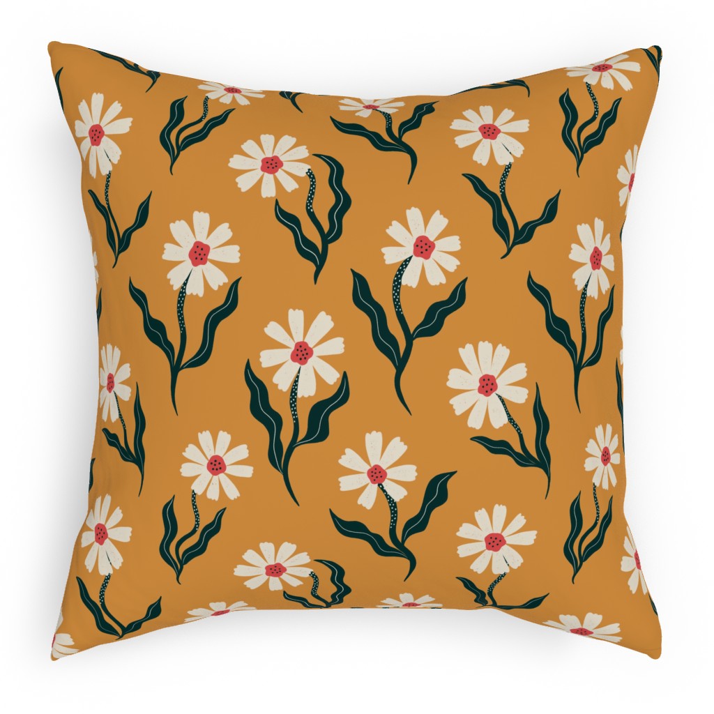 Flower Power - Orange Pillow, Woven, Black, 18x18, Single Sided, Yellow, Classic Yellow