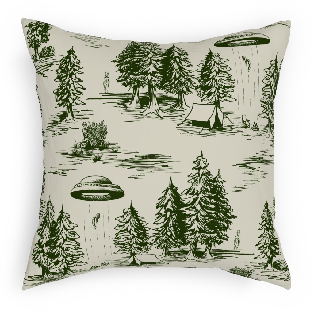 Alien Abduction - Forest Green and Cream Pillow, Woven, Black, 18x18, Single Sided, Green, Classic Green