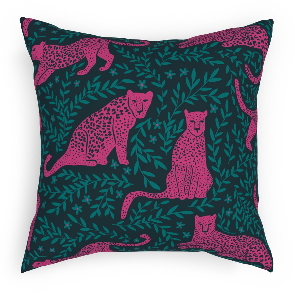 Jungle Cat Pillow, Woven, Black, 18x18, Single Sided, Pink