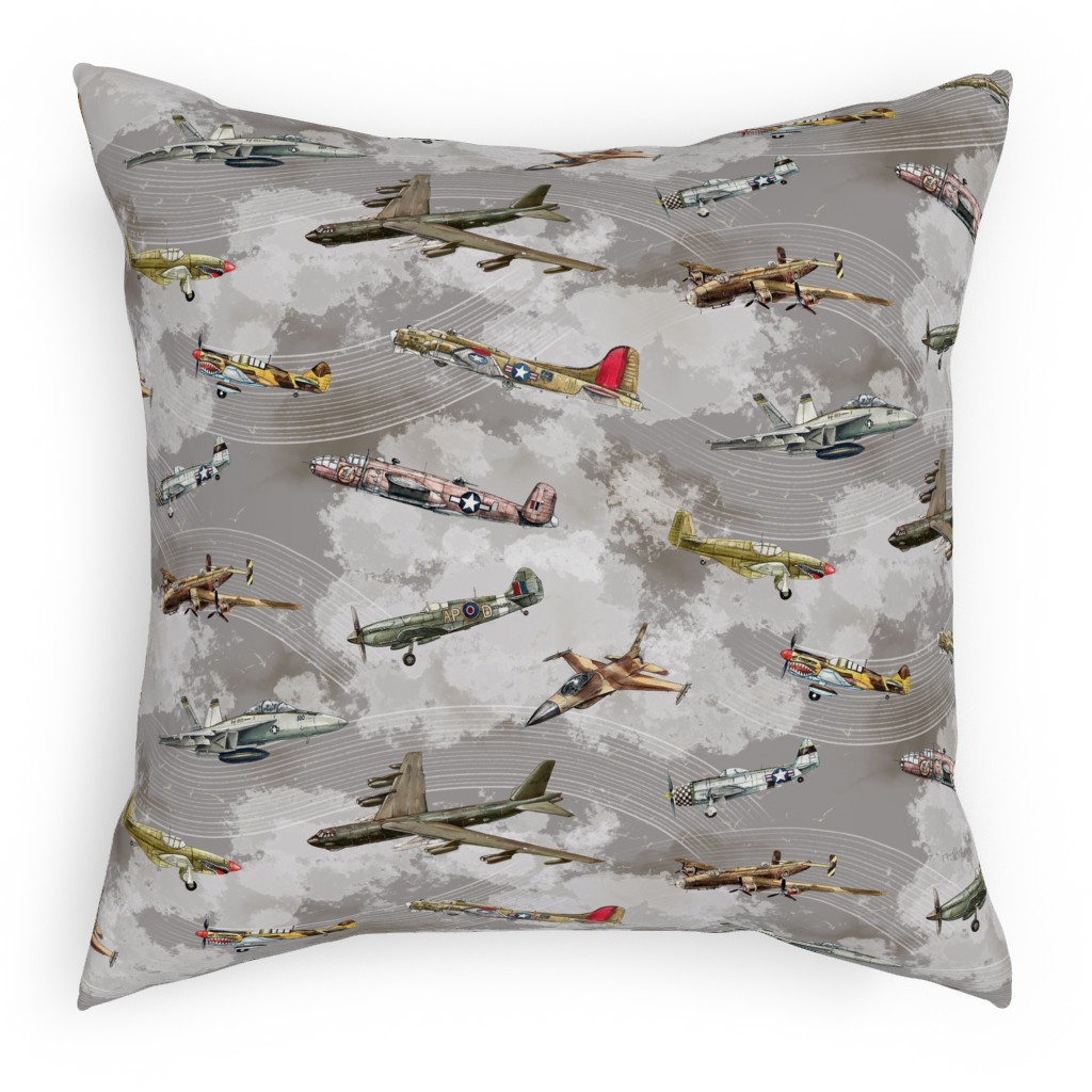 Military Planes Pillow, Woven, Black, 18x18, Single Sided, Gray, Smoke Signals