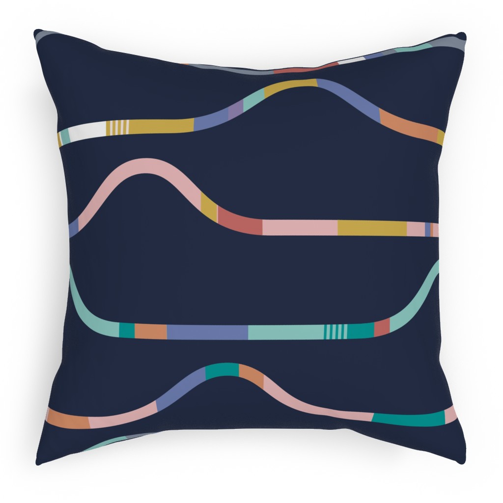 Draw the Line - Multi on Dark Pillow, Woven, Black, 18x18, Single Sided, Multicolor