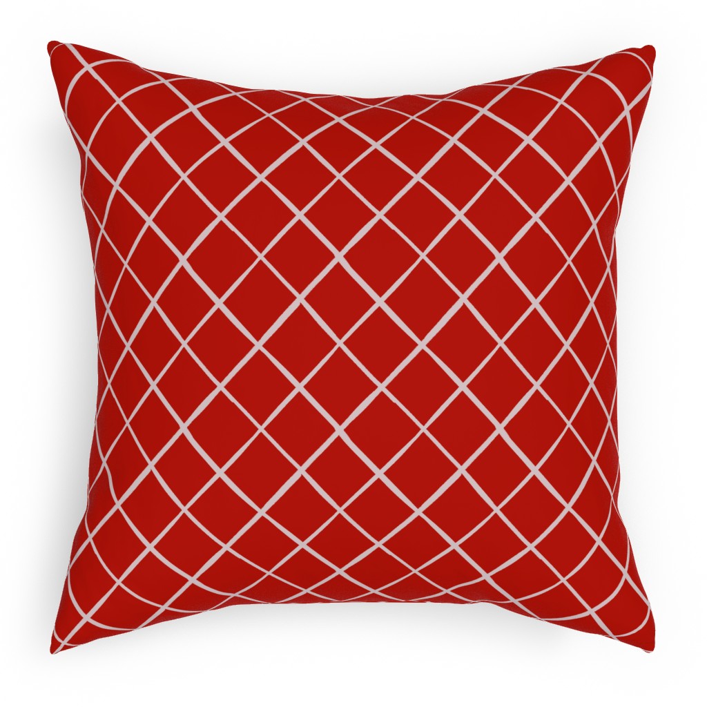 Check on Red Pillow, Woven, Black, 18x18, Single Sided, Red, Red