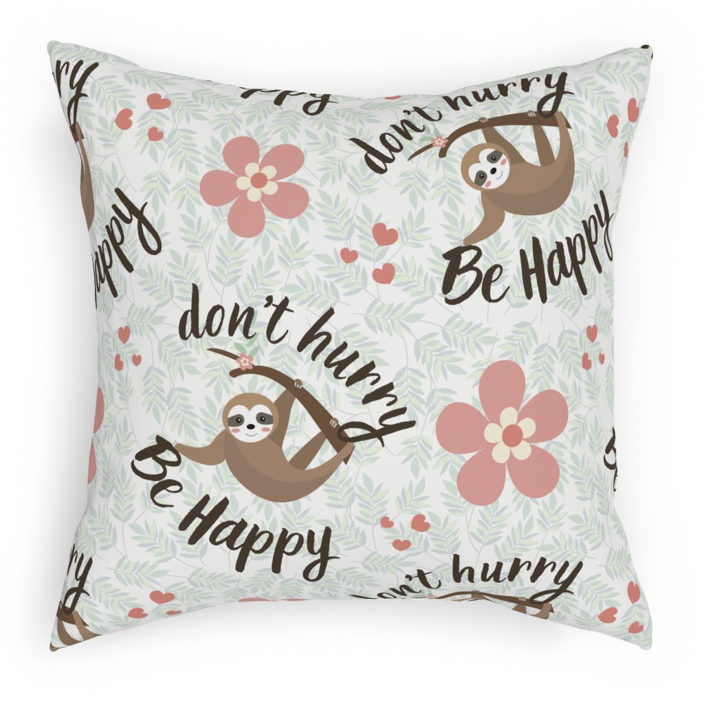 Don't Hurry Be Happy - Beige & Brown Pillow, Woven, Black, 18x18, Single Sided, Beige, Pearl