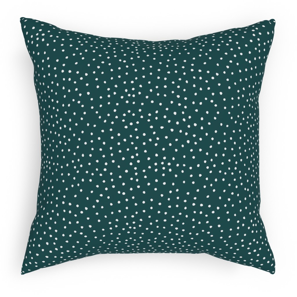 Dots - White on Emerald Pillow, Woven, Black, 18x18, Single Sided, Green