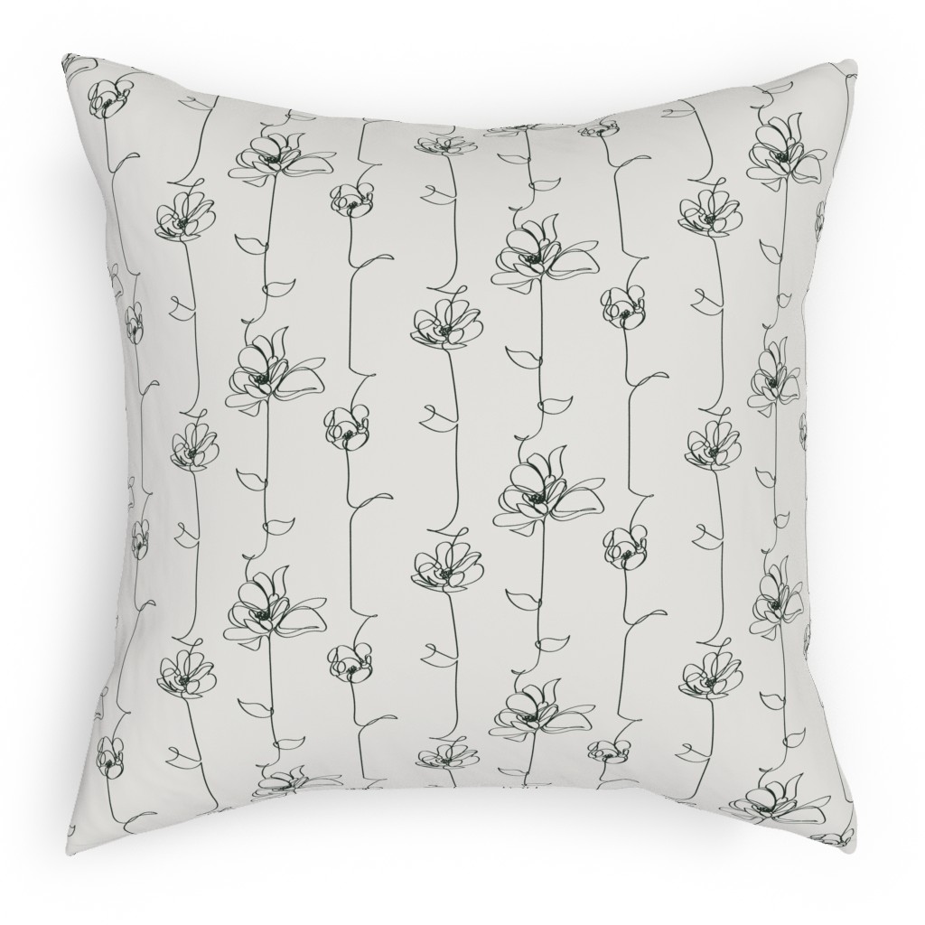 One Line Floral - Light Pillow, Woven, Black, 18x18, Single Sided, White, White