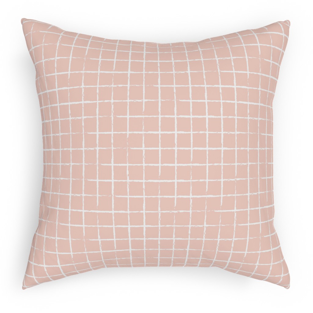 Minimalist Distorted Grid Pillow, Woven, Black, 18x18, Single Sided, Pink, Quartz