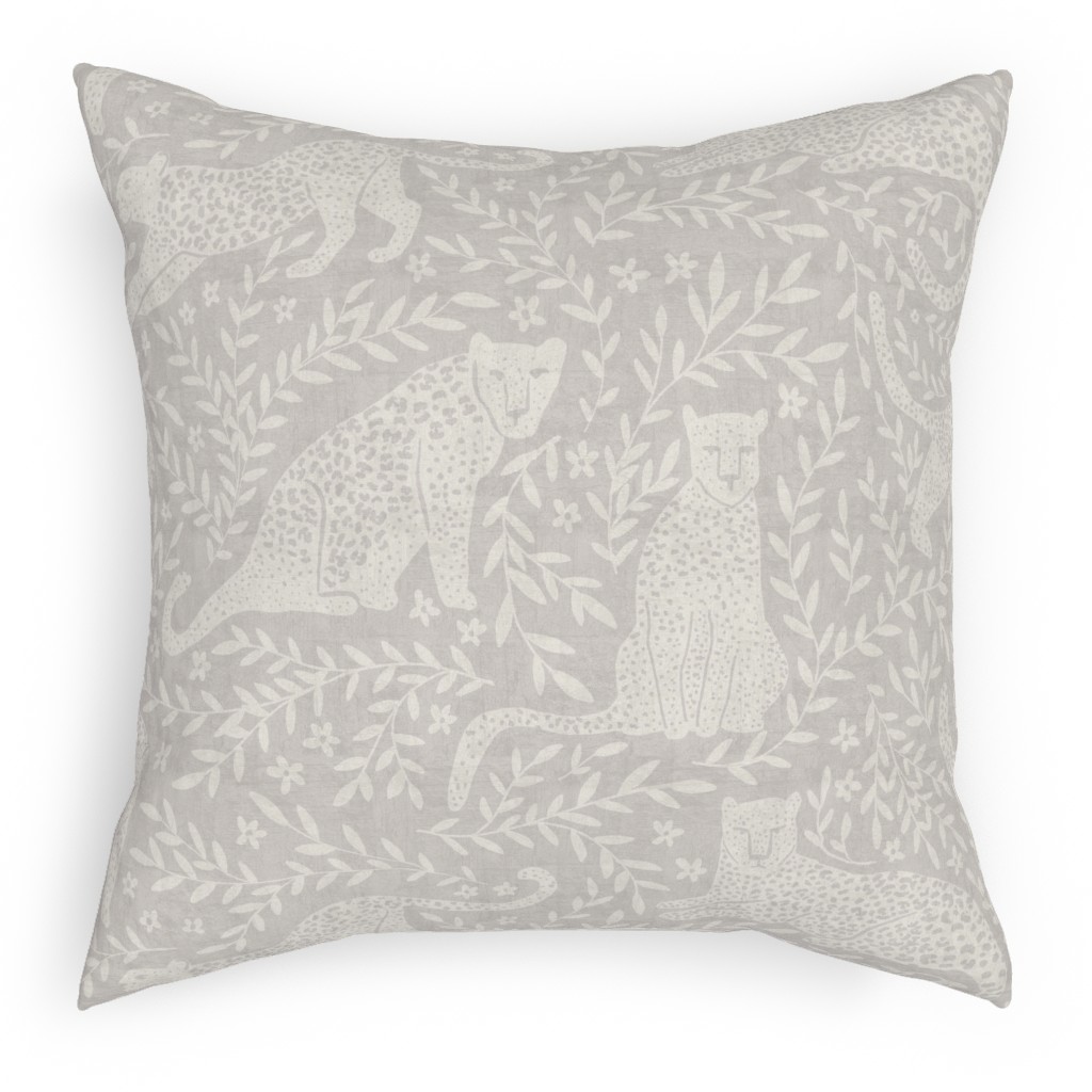 Jungle Cat Pillow, Woven, Black, 18x18, Single Sided, Beige