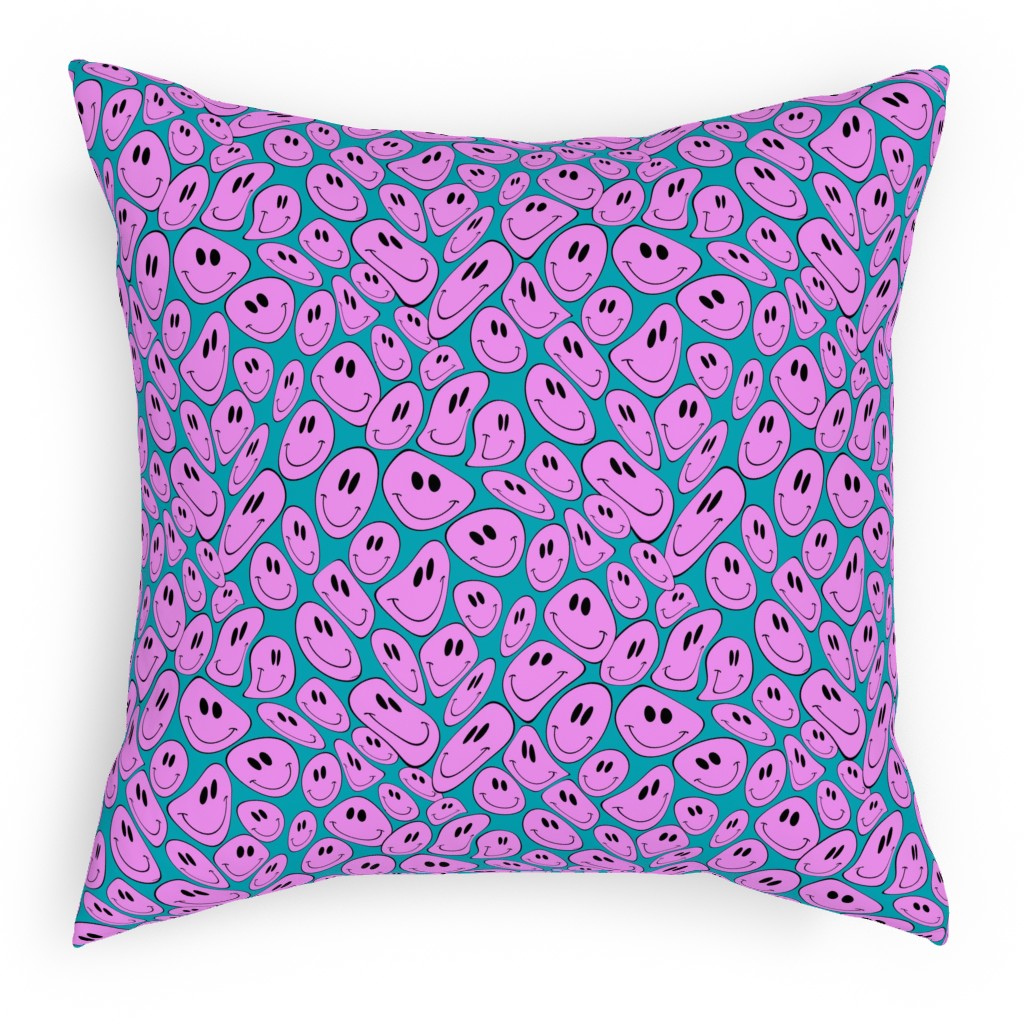 Retro Smiley Face - Blue and Purple Pillow, Woven, Black, 18x18, Single Sided, Purple