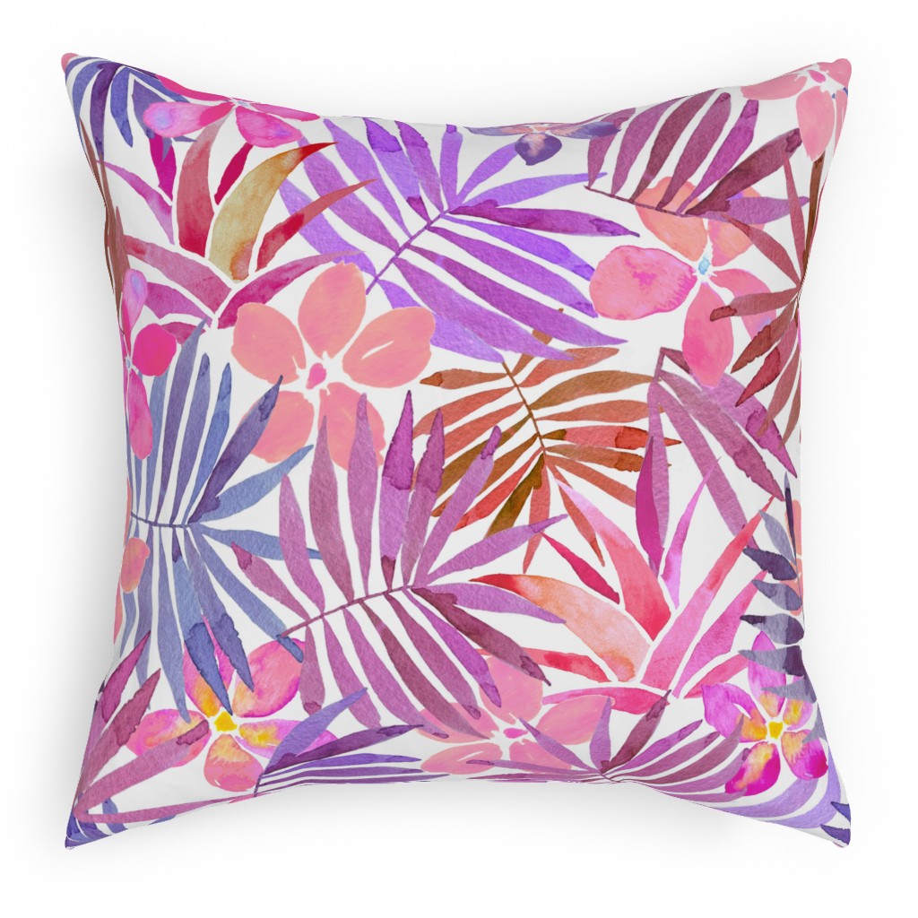 Watercolor Tropical Vibes Pillow, Woven, Black, 18x18, Single Sided, Pink