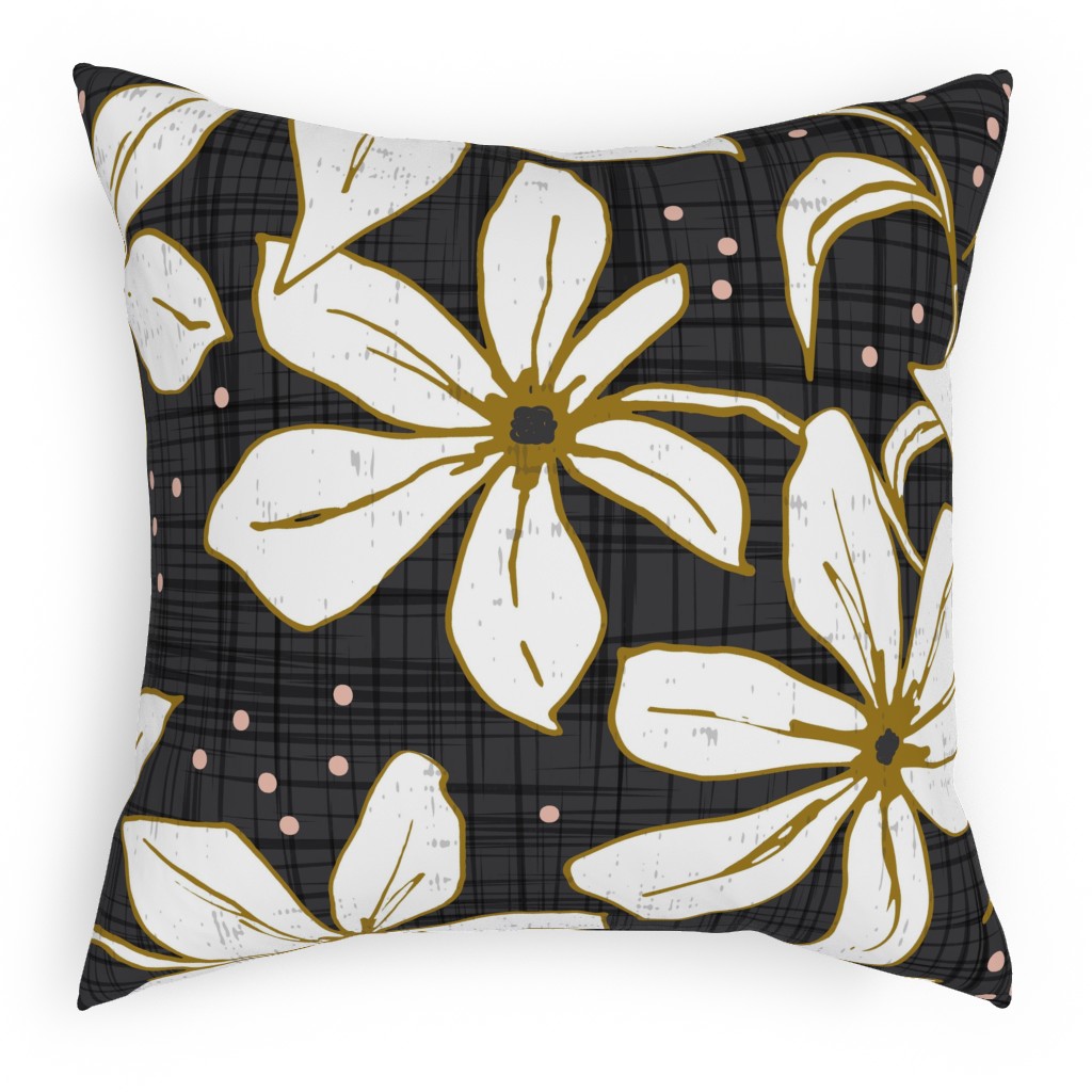 Lilium - Floral - Charcoal Black & White Pillow, Woven, Black, 18x18, Single Sided, Black, Black