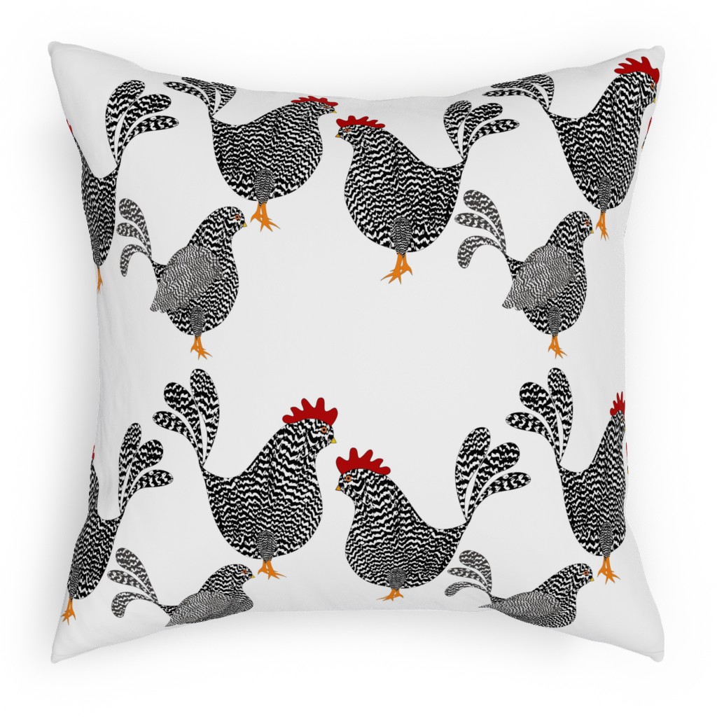 Chick, Chick, Chickens - Neutral Pillow, Woven, Black, 18x18, Single Sided, White, White