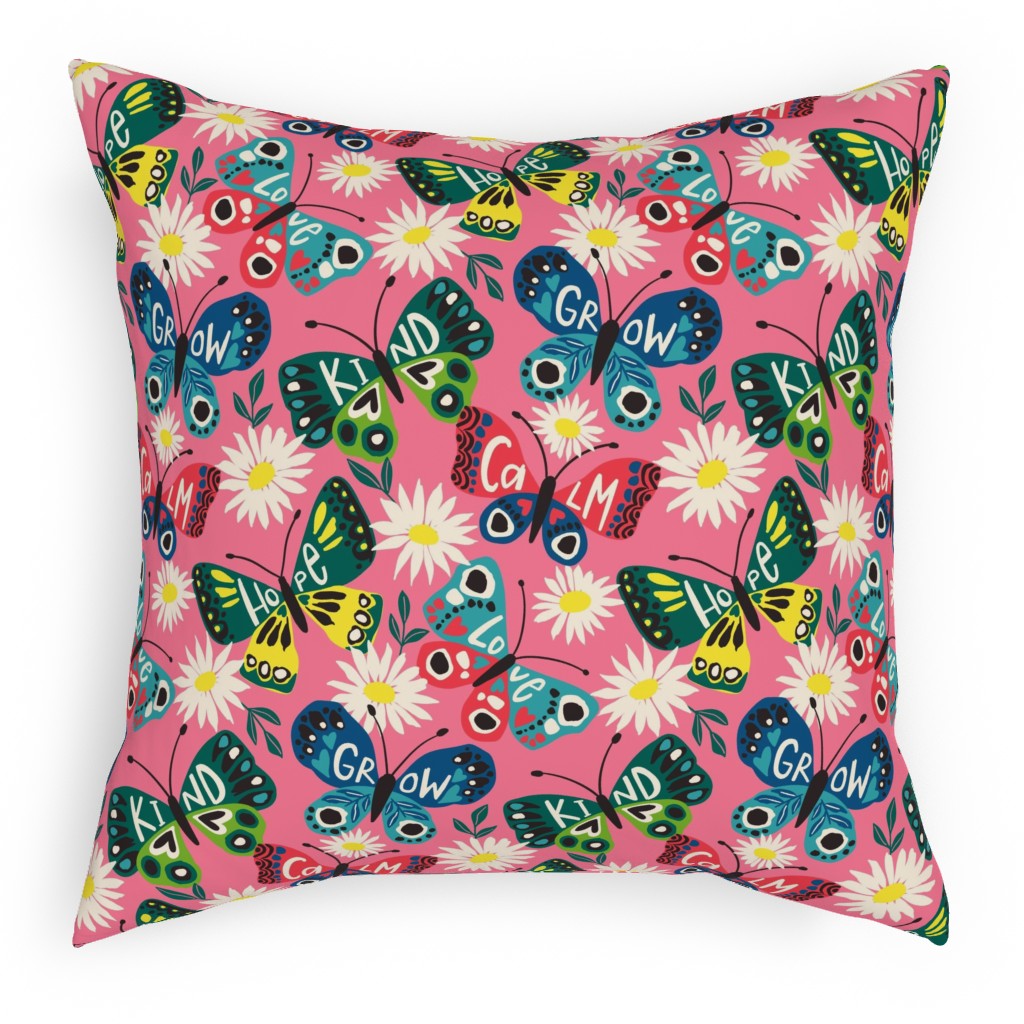 Garden Butterfly - Multi Pillow, Woven, Black, 18x18, Single Sided, Multicolor