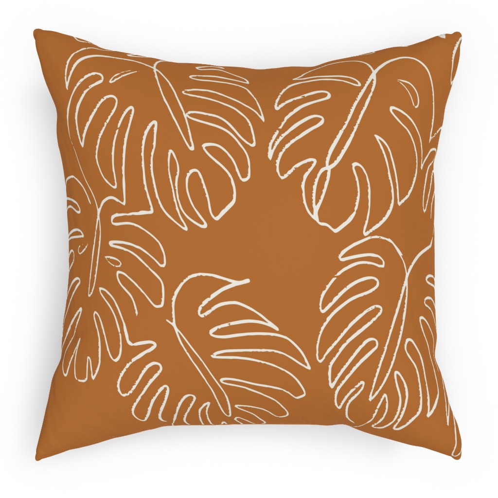 Monstera Line Art - Burnt Orange Pillow, Woven, Black, 18x18, Single Sided, Orange, Orange