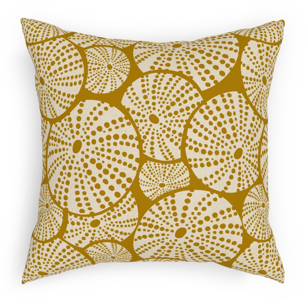 Bed of Nautical Sea Urchins - Ivory on Golden Yellow Pillow, Woven, Black, 18x18, Single Sided, Yellow
