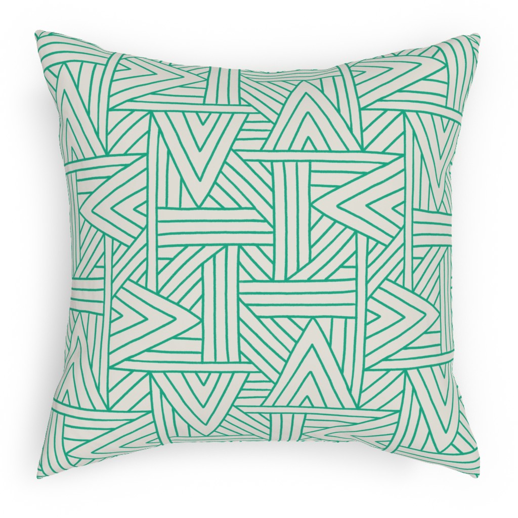 Angles - Green & White Pillow, Woven, Black, 18x18, Single Sided, Green