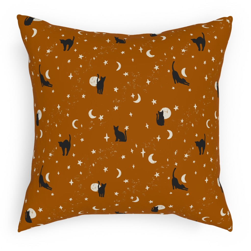 Black Cats - Burnt Orange Pillow, Woven, Black, 18x18, Single Sided, Orange