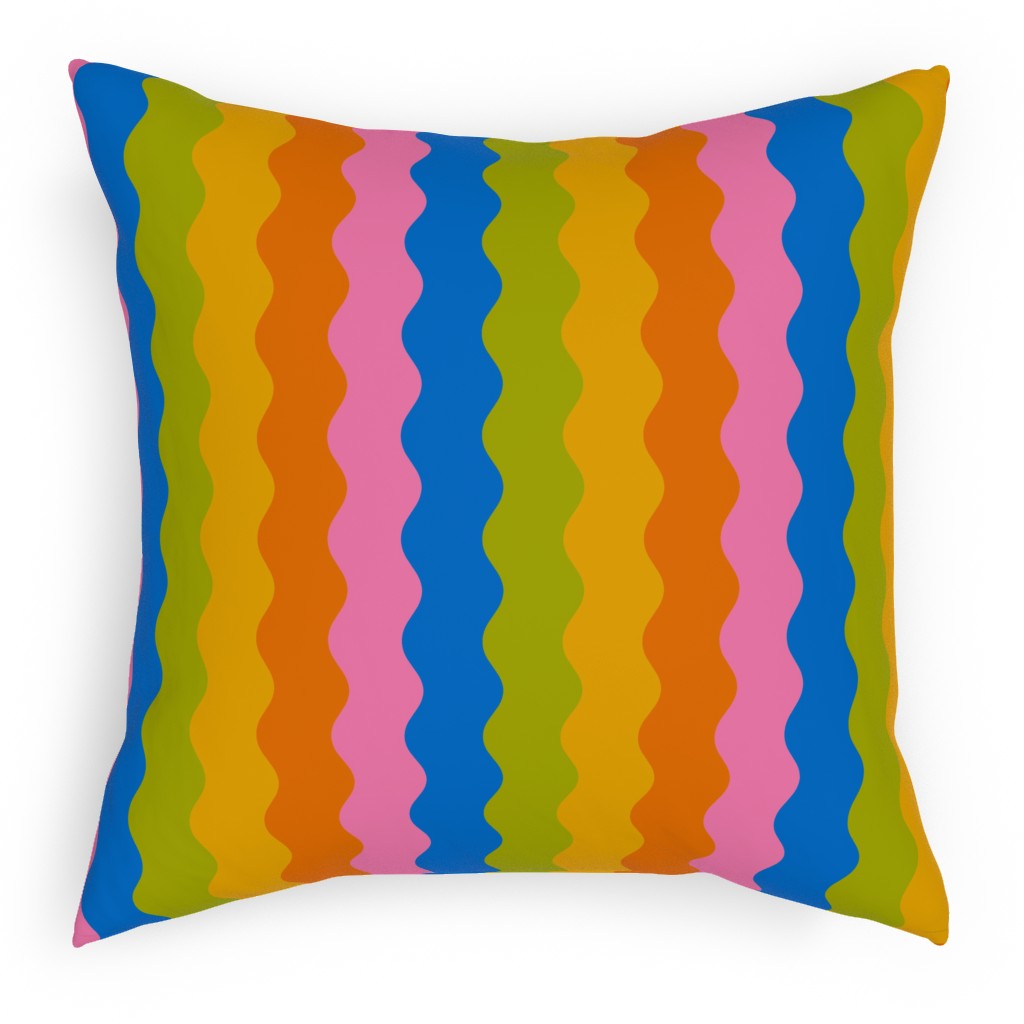 Rainbow Squiggles Pillow, Woven, Black, 18x18, Single Sided, Multicolor