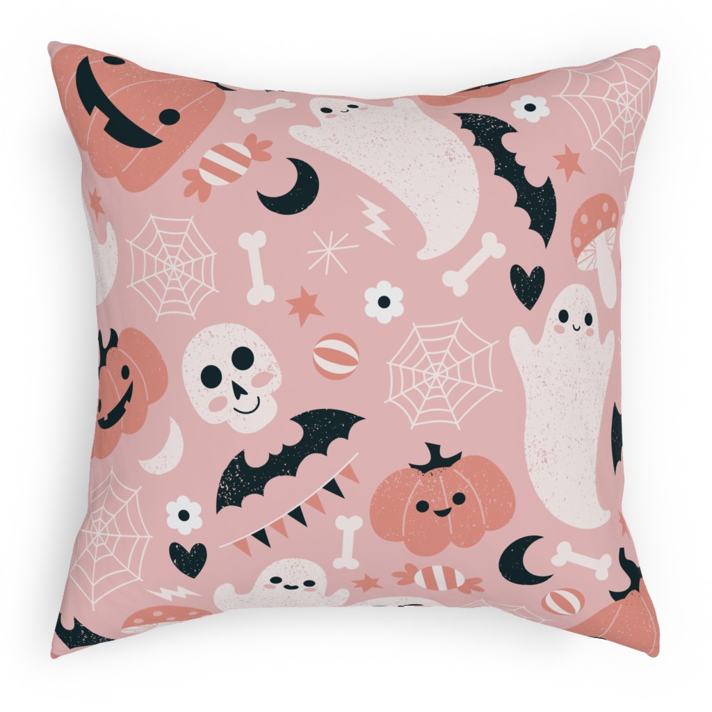 Non-Spooky Halloween - Pink Pillow, Woven, Black, 18x18, Single Sided, Pink, Bright Pink