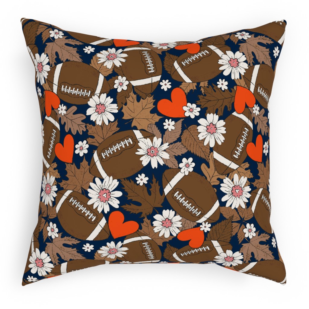 Football Fall and Florals Pillow, Woven, Black, 18x18, Single Sided, Black