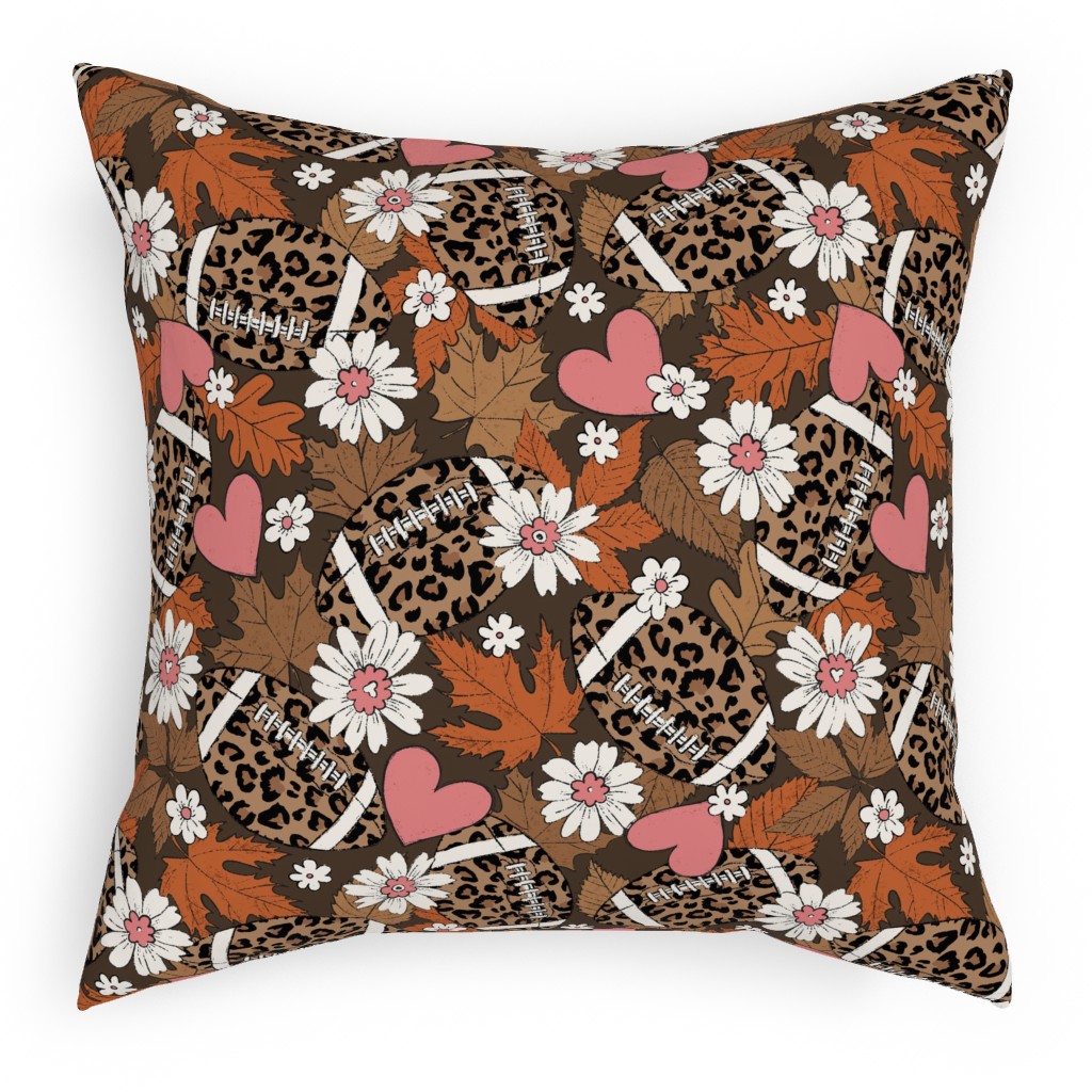 Football Fall and Florals Pillow, Woven, Black, 18x18, Single Sided, Brown, Sienna Brown