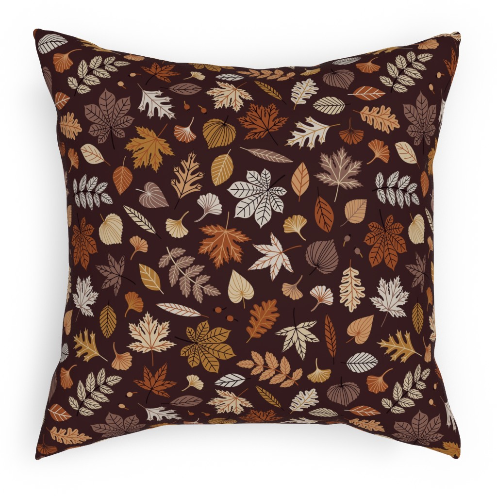 Fall Time Leaves - Brown Pillow, Woven, Black, 18x18, Single Sided, Brown