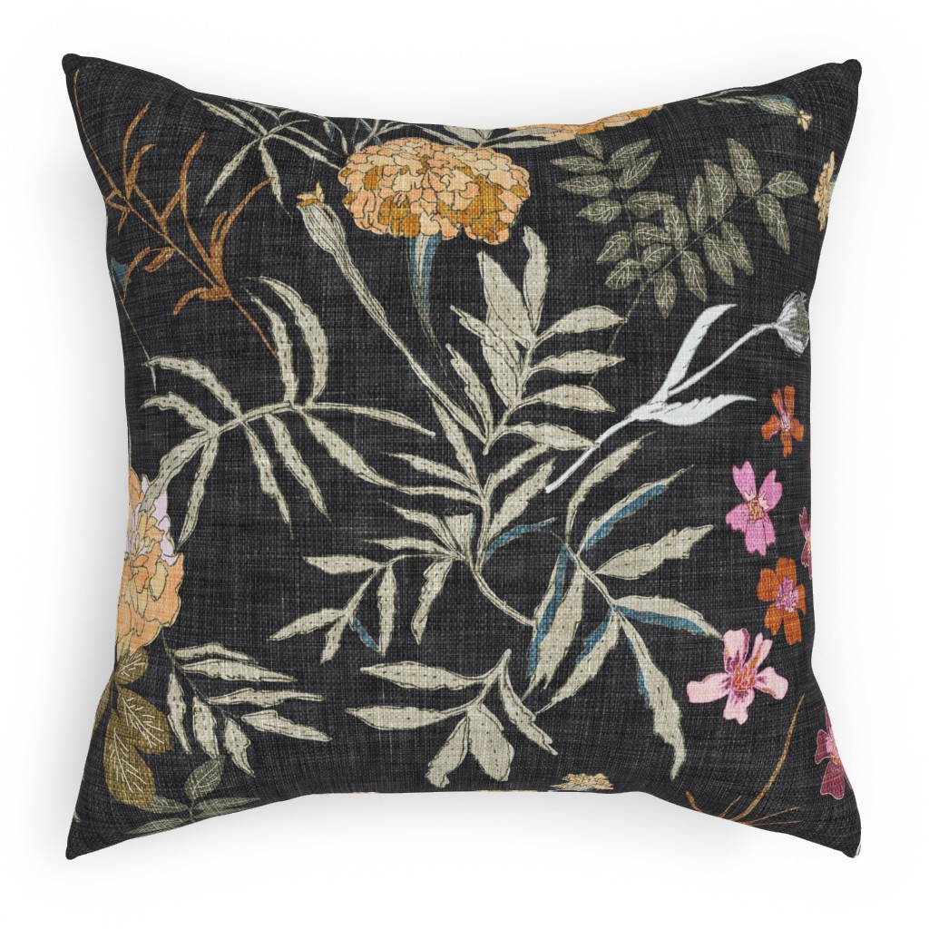 Marigold Love - Black Pillow, Woven, Black, 18x18, Single Sided, Black, Black