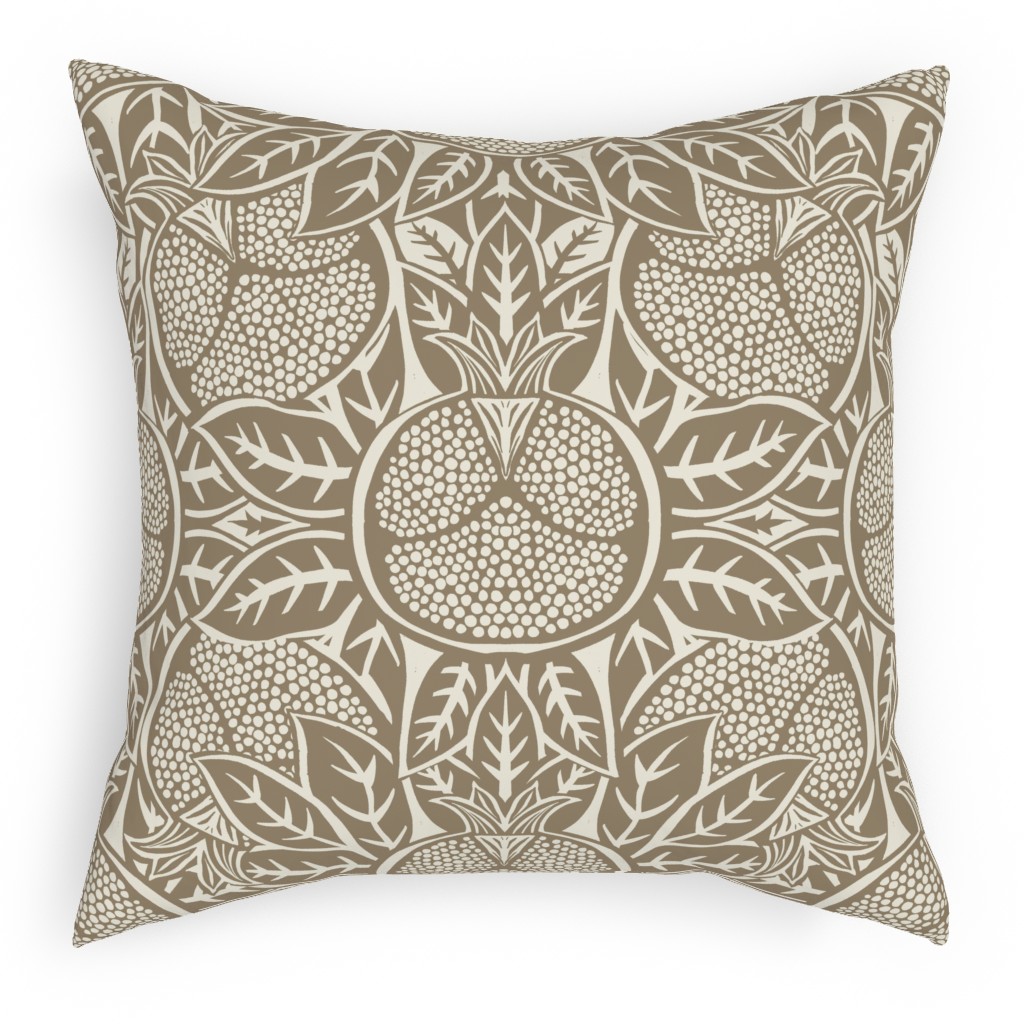 Pomegranate Block Print - Neutral Pillow, Woven, Black, 18x18, Single Sided, Brown